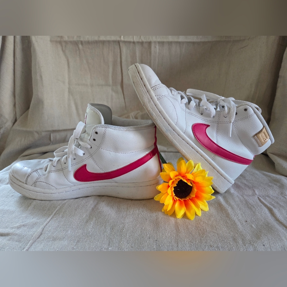 Nike Women's White and Pink High-Top Sneakers